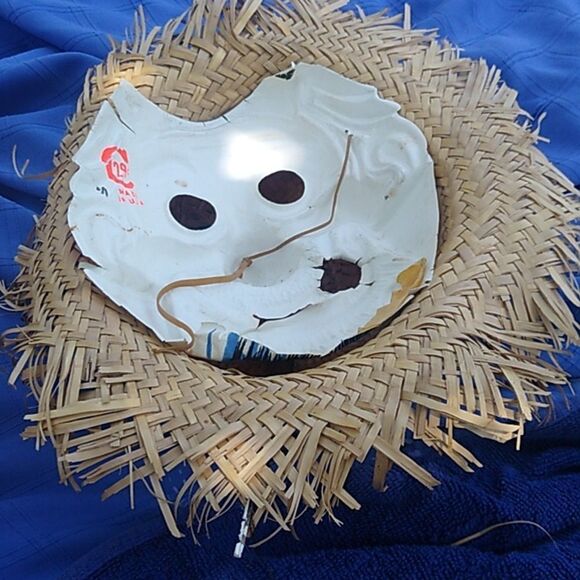 Ben Cooper Halloween Mask Cigar, Hobo Old Man Costume Straw Hat Mask w feather - Picture 6 of 6